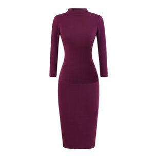 春秋新款半高领高腰女款黑色连衣裙复古长袖包臀裙两件套装气质