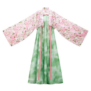 花朝记|花时|唐制汉服法门寺披衫齐胸交窬裙粉绿色人棉折衷春夏