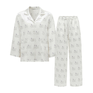 吴千语同款Not Just Pajama 钻石小狗22姆米真丝睡衣女秋冬家居服