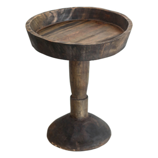 侘寂风黑色原木圆形茶几实木沙发旁小边几民宿风格落地摆件装饰