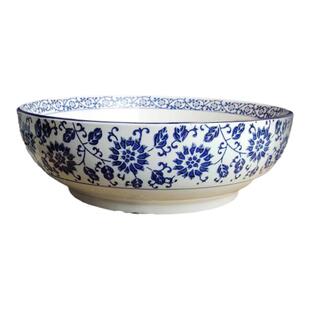 青花陶瓷大汤碗水煮鱼酸菜鱼汤盆浅碗炒菜深盘防烫双耳商用冒菜碗