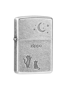 ZIPPO打火机古银蚀刻月下猫
