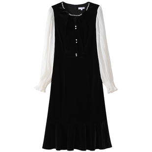 OSA欧莎赫本风假两件连衣裙女2025年秋季新款气质优雅约会鱼尾裙