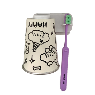 磁吸漱口杯304不锈钢倒置壁挂免打孔防霉抗菌可爱牙刷牙杯收纳架