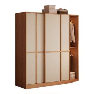 木兜家具格序衣柜趟门卧室家用实木推拉门款衣柜子骨骼线移门衣橱