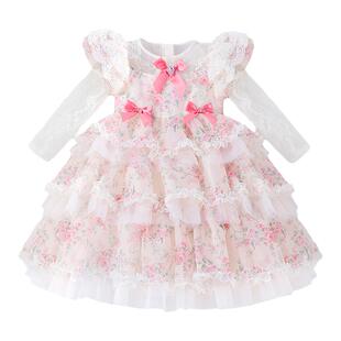 粉色连衣裙女童新款公主裙洛丽塔连衣裙纱裙儿童生日蓬蓬花童裙子