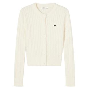 热风女士开衫毛衣针织衫上衣2025年冬季新款绒感保暖圆领打底衫