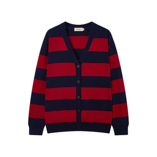 【莱赛尔】Eland衣恋针织衫女宽松舒适撞色长袖毛衣开衫春秋款