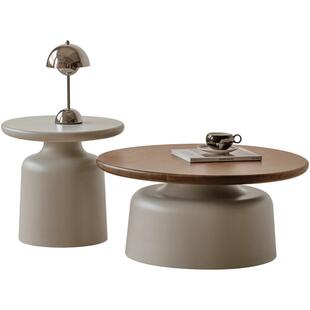 源氏木语实木茶几客厅意式轻奢茶台黑胡桃木茶桌家用大小圆几组合