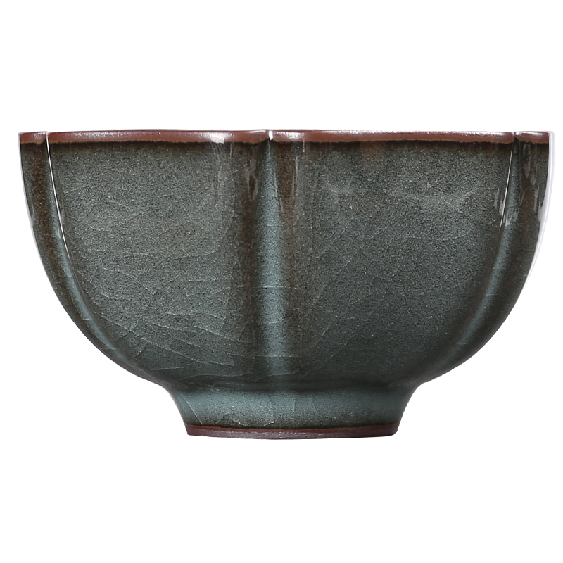 青瓷手工品茗杯单杯哥窑铁胎开片功夫茶具异型茶杯套装主人杯茶碗