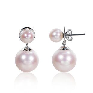 海蒂珠宝 雪媚娘 6-12mm白色淡水大珍珠耳钉女双珠耳饰送女友礼物