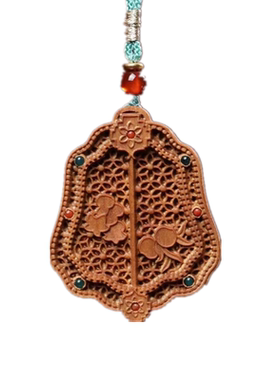 扇子项链吊坠木质女古风挂件檀香