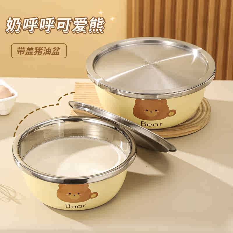 猪油罐家用厨房油盆带滤网辣椒罐耐高温荤油罐老式带盖不锈钢盆