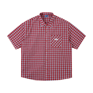 江南先生NewJNXS 野生无限韩系格纹衬衫短袖情侣宽松休闲短款衬衣