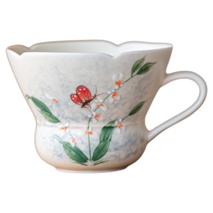 画续水彩风手绘蝶舞花间咖啡杯办公水杯茶杯带把陶瓷杯子女生精致
