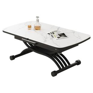 欧乐派岩板餐桌茶几可升降折叠拉台两用移动家用小户型钢架多功能