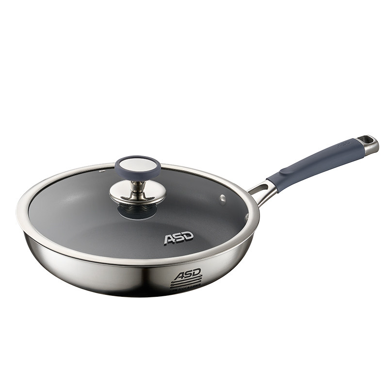 【新品】爱仕达有钛平底锅家用0氟不粘炒菜锅三层不锈钢煎锅