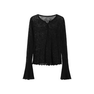 颜域长袖针织衫上衣女2026初春新款薄款透视宽松显瘦V领外搭毛衣