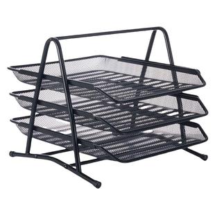 晨光文件架子三层收纳盘办公室资料篮书档金属贴纸网状文件栏多层桌面用品两层托盘置物架文件夹收纳盒