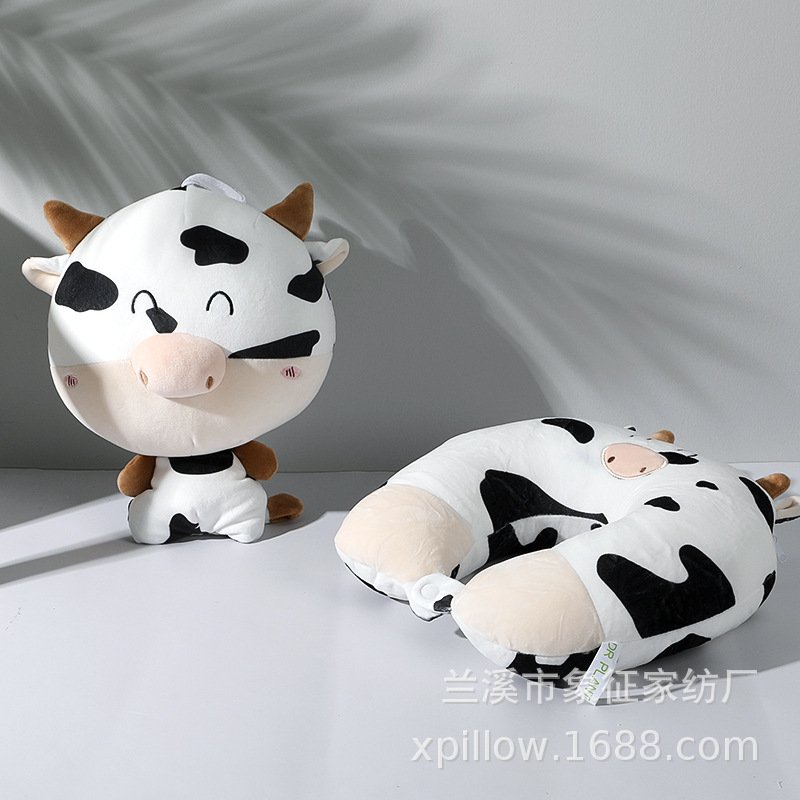厂家现货奶牛u型枕两用粒子变形颈枕枕护颈抱枕二合一卡通枕枕枕