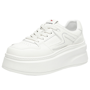 红蜻蜓厚底小个子小白鞋女款2025新款休闲板鞋学生松糕鞋白色女鞋