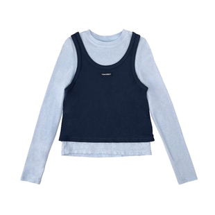 儿童天丝羊毛T恤2025秋季款女童miu系穿搭背心休闲长袖上衣打底衫