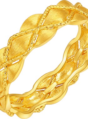 周六福黄金计价5G足金复古宫廷金织菱格戒指小香风系列节日礼物