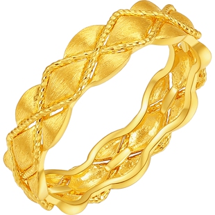 周六福黄金计价5G足金复古宫廷金织菱格戒指小香风系列节日礼物