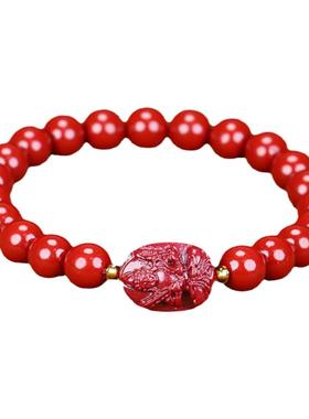 天然朱砂原矿手串十二生肖本命佛12mm紫金砂八大守护神手链送学生