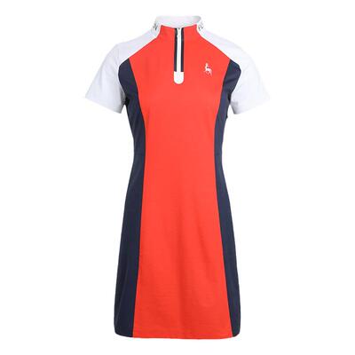 女撞色立领短袖套裙高尔夫服装