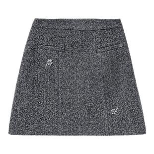 【商场同款】HPLY荷比俪冬季新款女自带打底裤钉钻花呢纹短裙