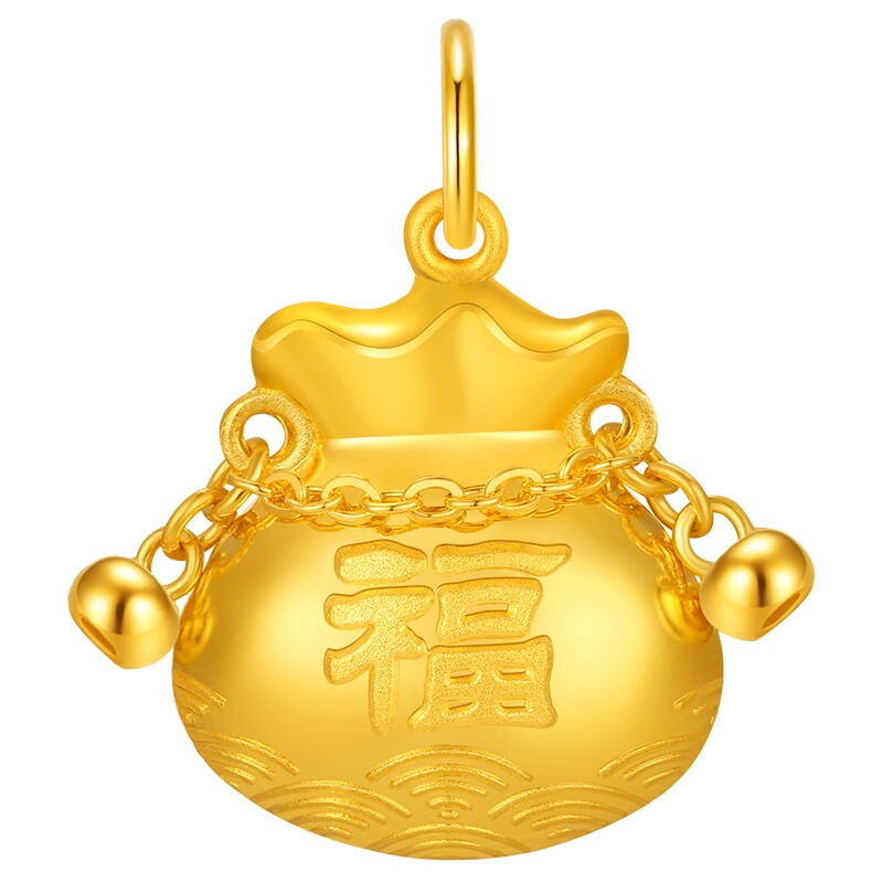 潮宏基国色黄金吊坠足金挂坠颈饰福袋转运串珠宝宝满月礼物 卟