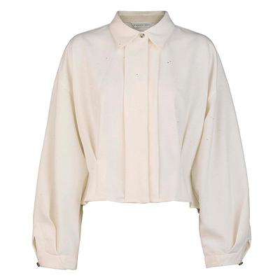 sdeer翻领压褶不规则宽松衬衫