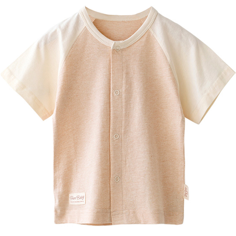 婴儿睡衣有机棉空调服夏薄款宝宝彩棉短袖幼儿家居服儿童背心T恤