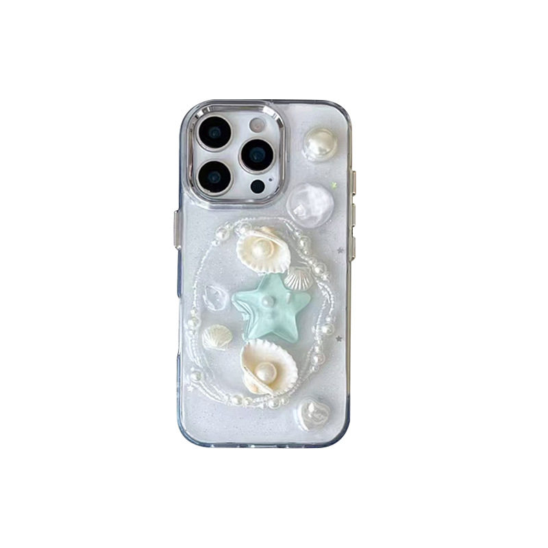 适用iPhone17promax珍珠贝壳手机壳苹果16pro保护套透明15plus软壳14海星13小清新12装饰明星同款女款保护套