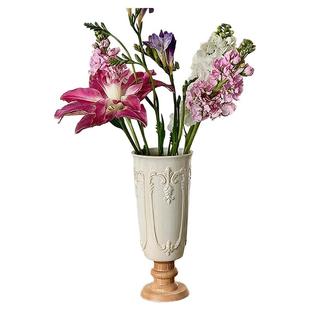 SilentWind法式浮雕白色创意陶瓷木底花瓶客厅玄关家居酒店装饰