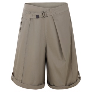 BALIANG「捌樑」晞'Dawn'纯棉宽松低腰金属扣阔腿打褶七分裤短裤