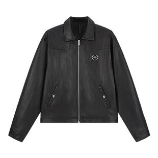 DICETINY基础拼接皮衣潮牌美式外套街头复古男女秋季翻领夹克上衣