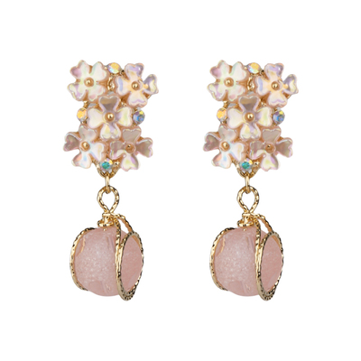 繁花手作磨砂珠三色少女耳钉耳夹