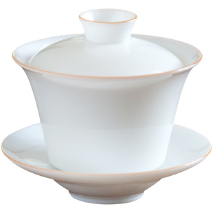 君器甜白瓷三才盖碗茶杯高端薄胎陶瓷不烫手功夫茶具泡茶碗大号