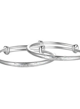 周六福宝宝银手镯999足银实心活口幻彩银镯福运周岁礼物