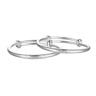 周六福宝宝银手镯999足银实心活口幻彩银镯福运周岁礼物