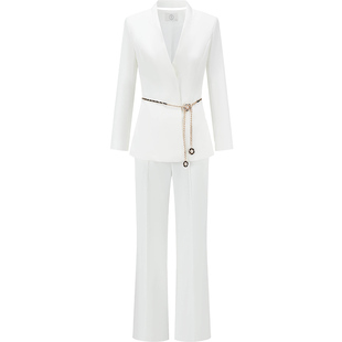 AD讲师服装女士西服外套中长款收腰显瘦白色西装套装女主持人正装