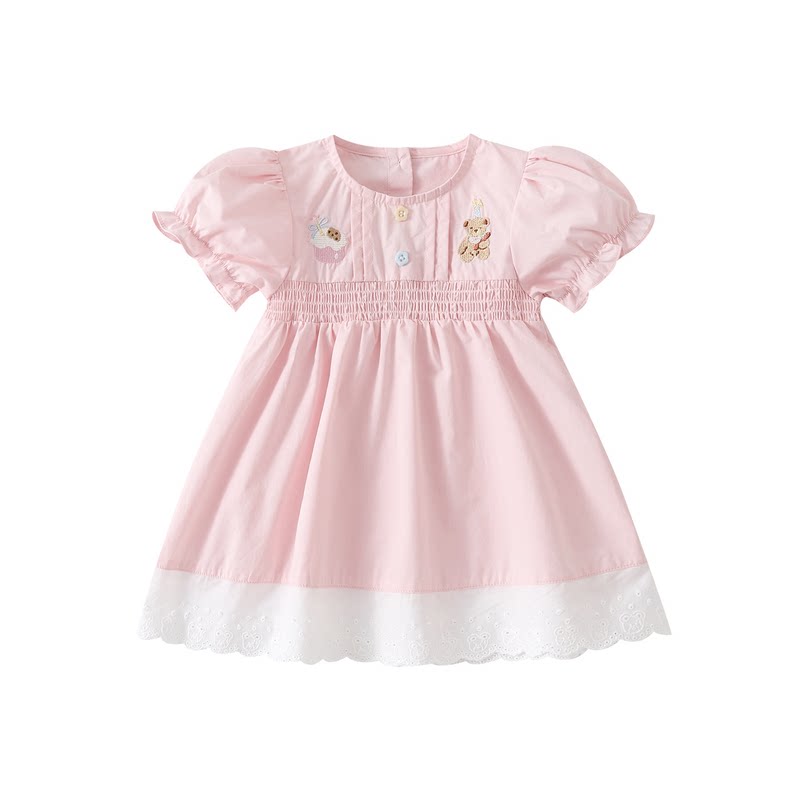 女童花边刺绣连衣服宝宝纯棉裙子