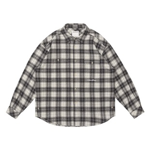 warmtrees秋冬新款 雪花白灰格子长袖衬衫休闲宽松格子开衫