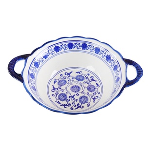 陶瓷双耳碗小号中式青花瓷釉下彩可微波汤碗家用泡面碗汤面碗餐具