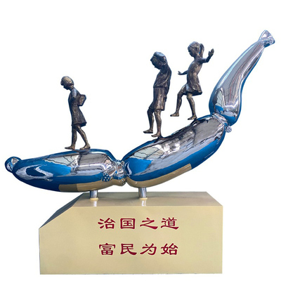 不锈钢莲藕童趣小孩玩耍人物雕塑