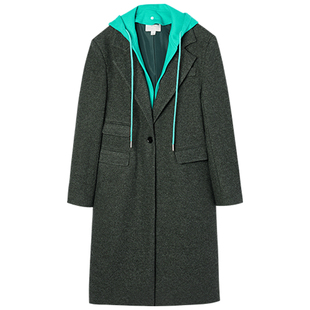 【149/件】EPTISON毛呢外套女2025冬季新款连帽长款宽松呢子大衣