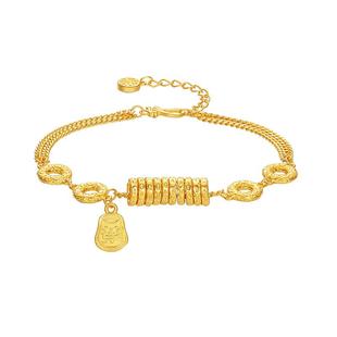 周六福金刚杵小盘缠手链女黄金色手饰S925银百搭本命年礼物送女友