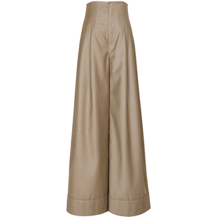 法式高腰阔腿裤女春秋设计感宽松高个子长裤欧美甩裤卡其色拖地裤